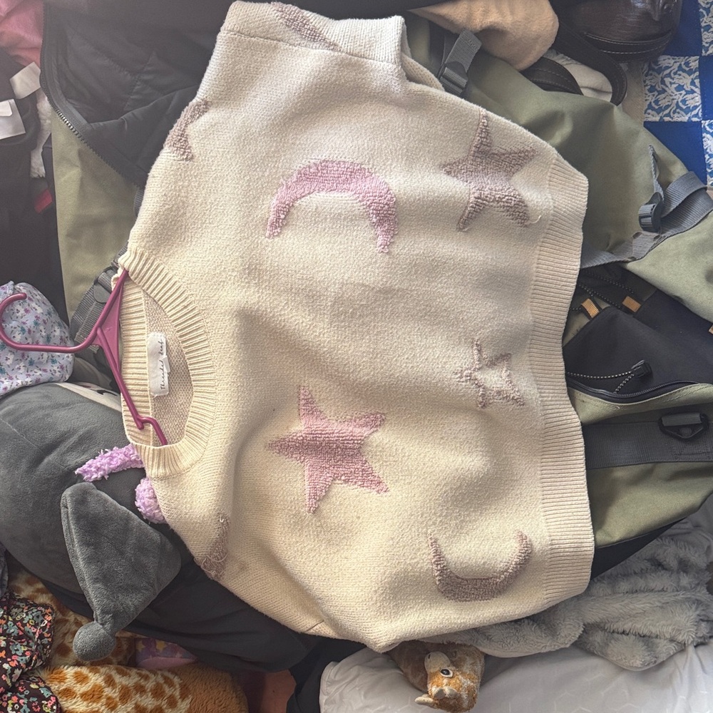 Women's Cream and Pink Star Sweater Vest